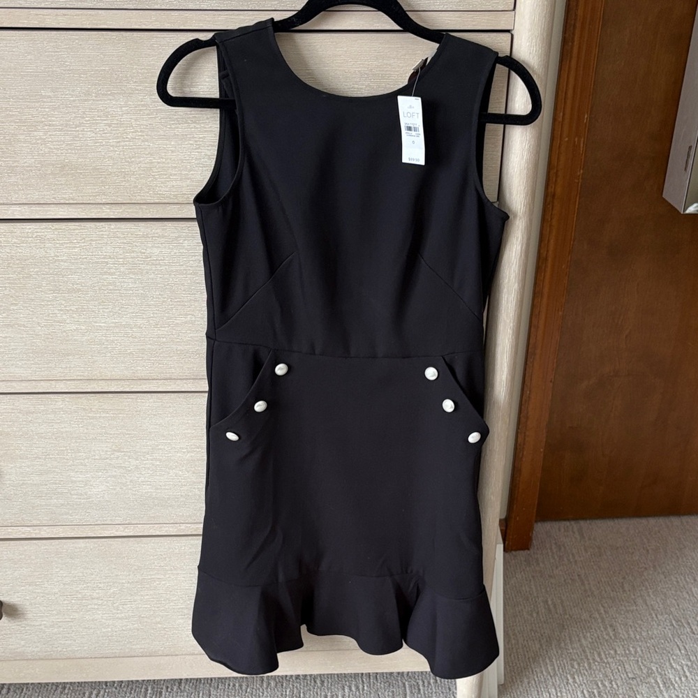 LOFT Black Mini Dress with Button Accents